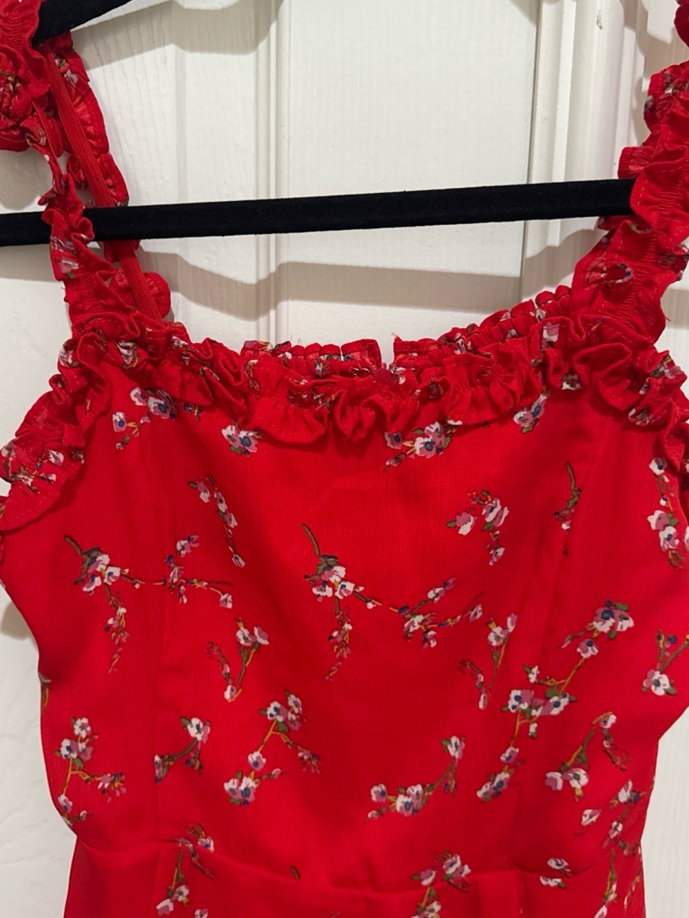 Lulu's Red Floral Ruffle-Strap Mini Dress - Picture 4 of 5